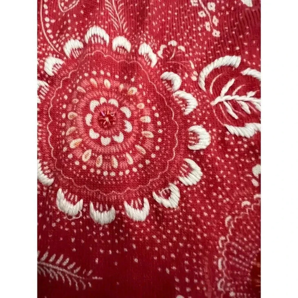 Women's Size Small Eddie Bauer Salmon &‎ White Cardigan Embroidered Sweater - Picture 3 of 6